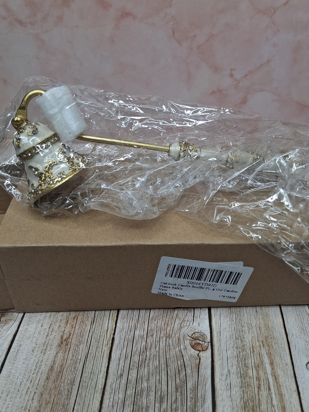 Ornate Gold and White Candle Snuffer